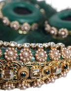 Dolce & Gabbana Green Gold Crystal Fur Headset Audio AUX Headphones - Zeiniez