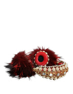 Dolce & Gabbana Red Gold Crystal Fur Headset Audio AUX Headphones - Zeiniez