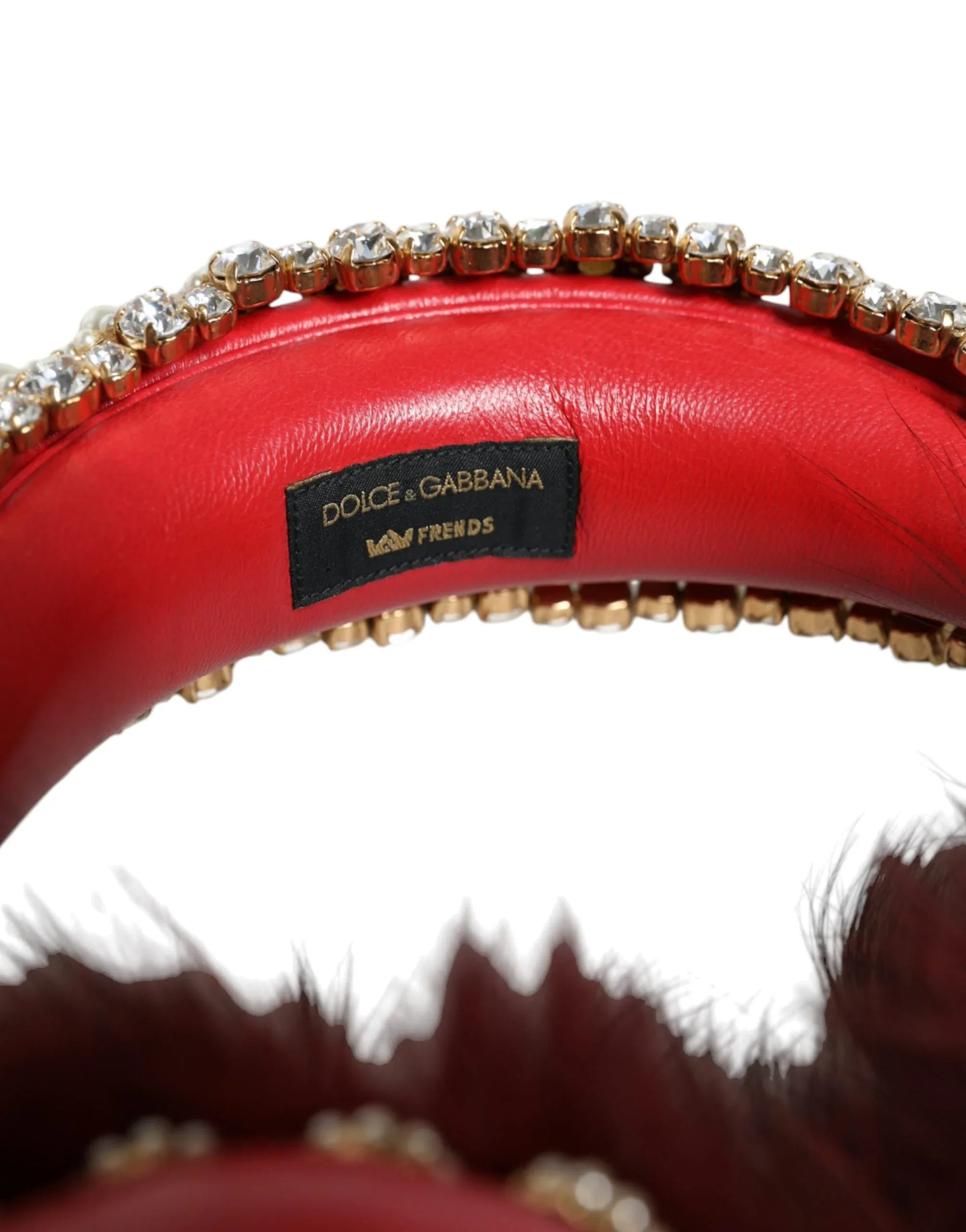 Dolce & Gabbana Red Gold Crystal Fur Headset Audio AUX Headphones - Zeiniez