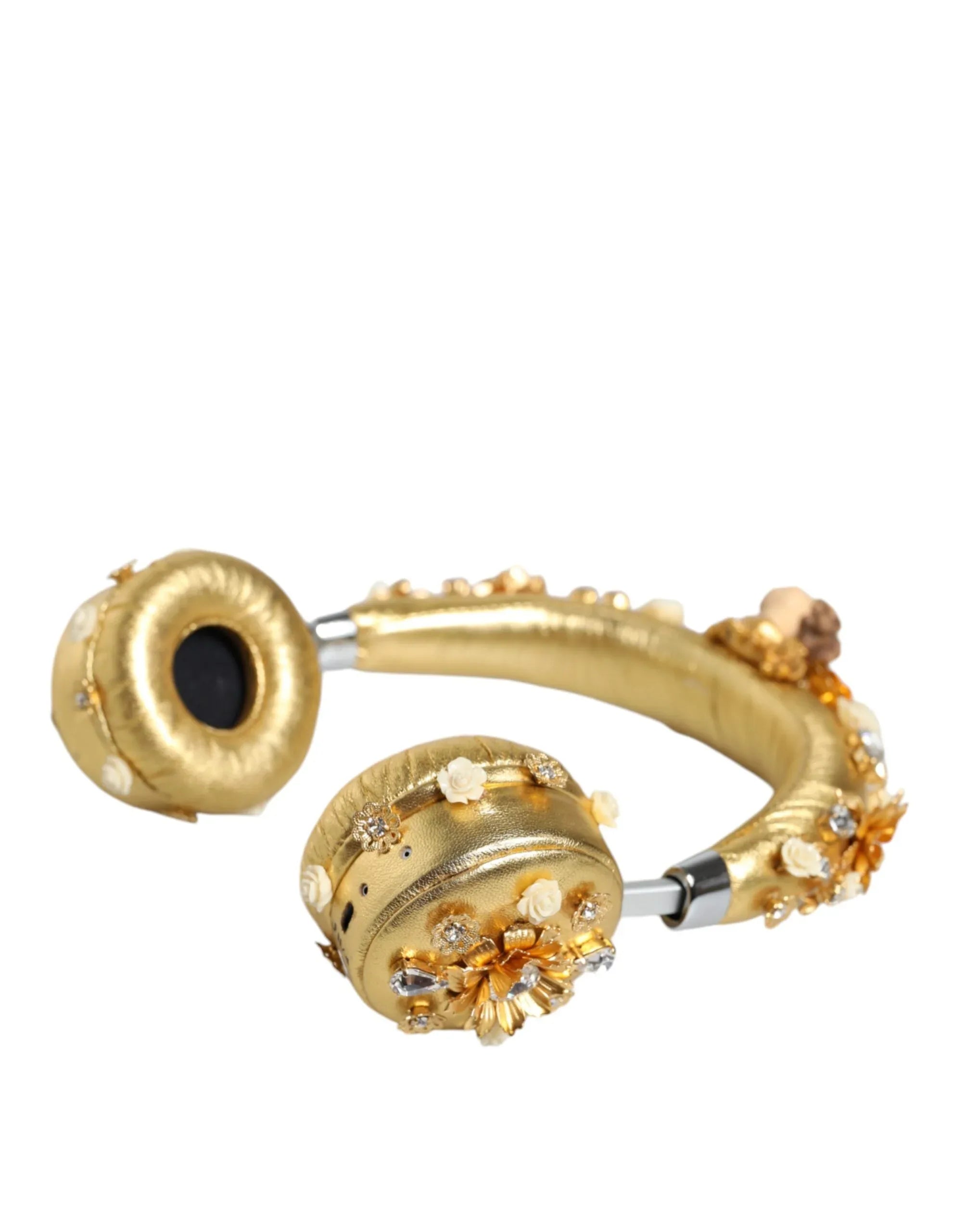 Dolce & Gabbana Gold Leather Floral Crystal Angel Headset Headphones - Zeiniez