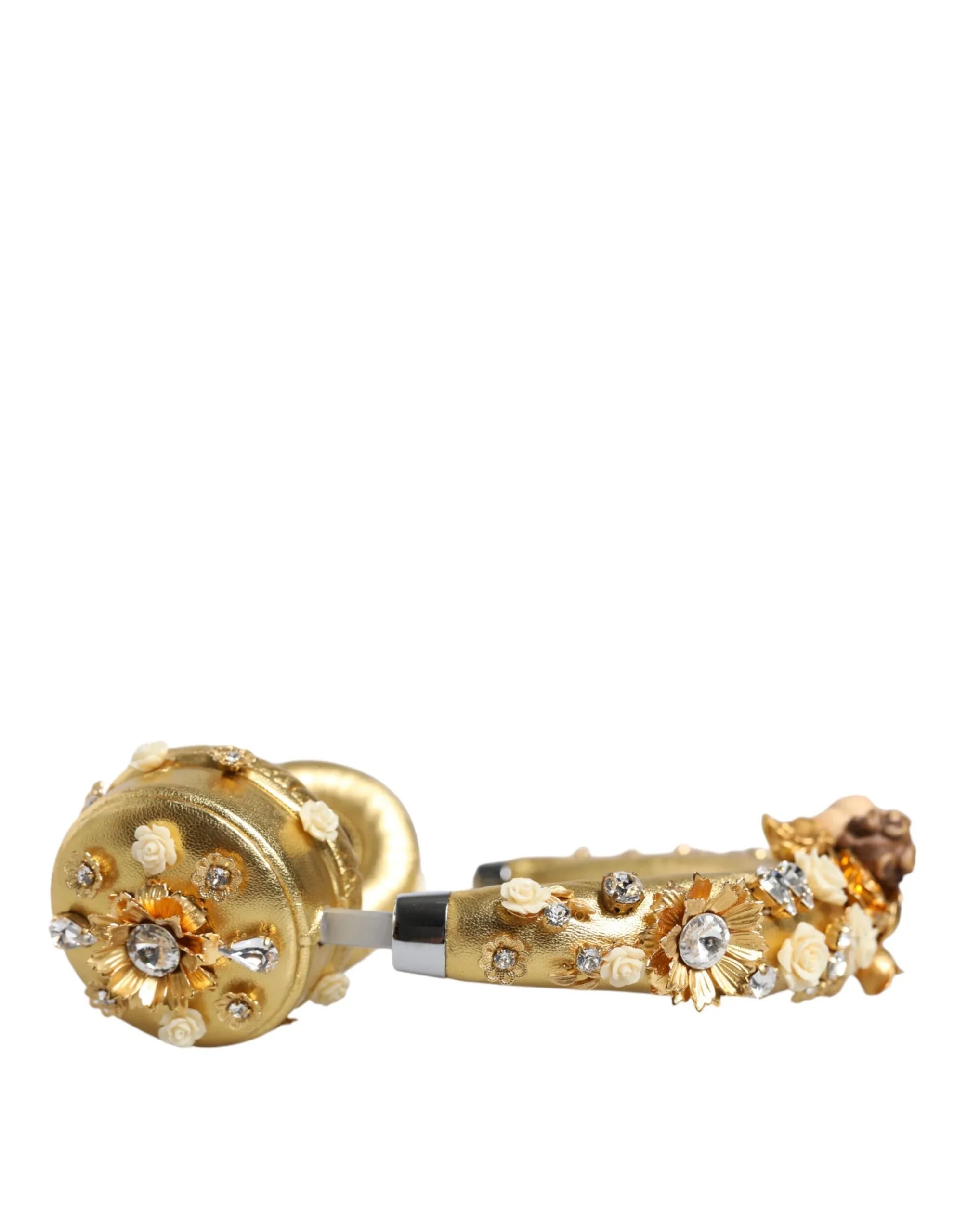 Dolce & Gabbana Gold Leather Floral Crystal Angel Headset Headphones - Zeiniez