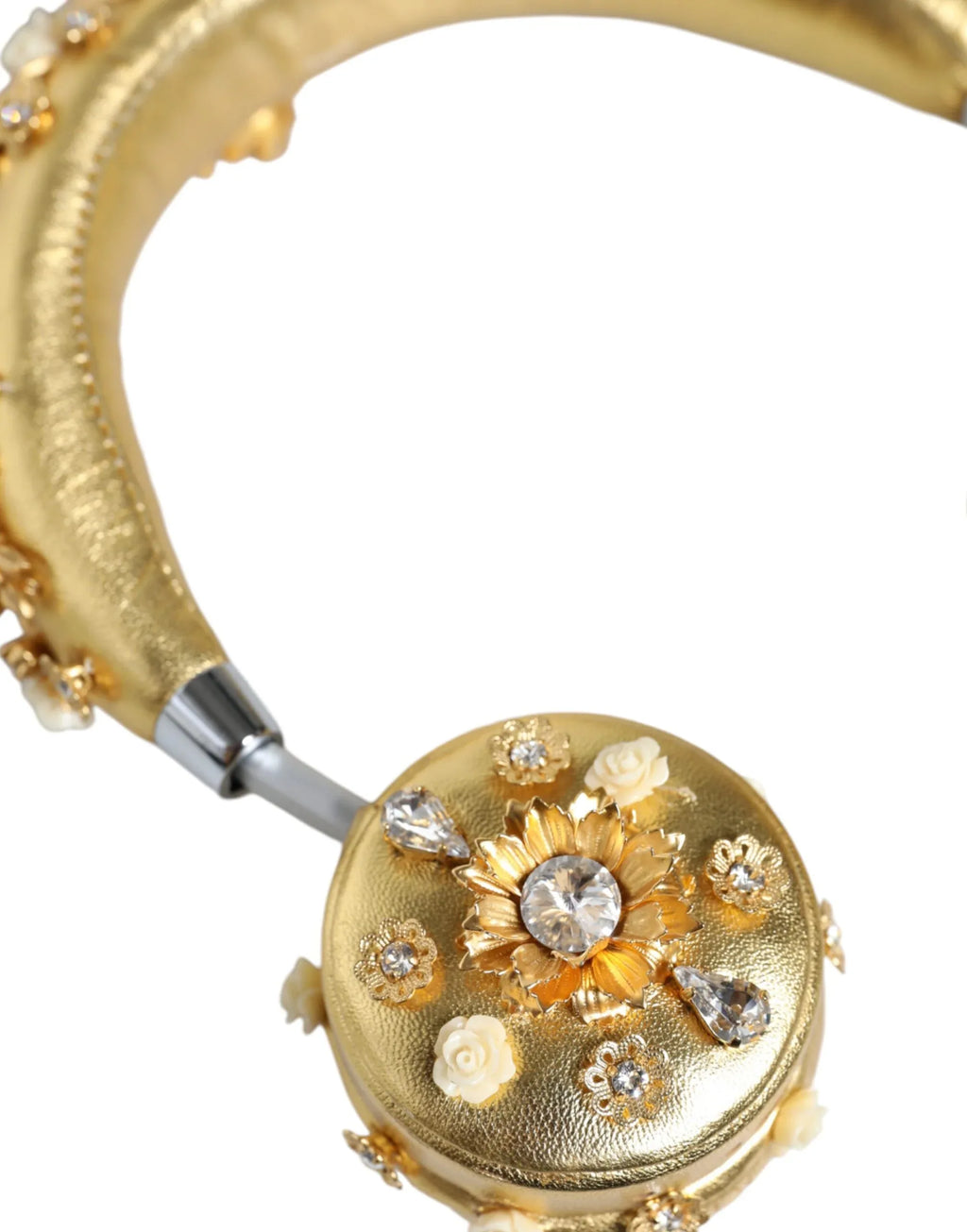 Dolce & Gabbana Gold Leather Floral Crystal Angel Headset Headphones - Zeiniez