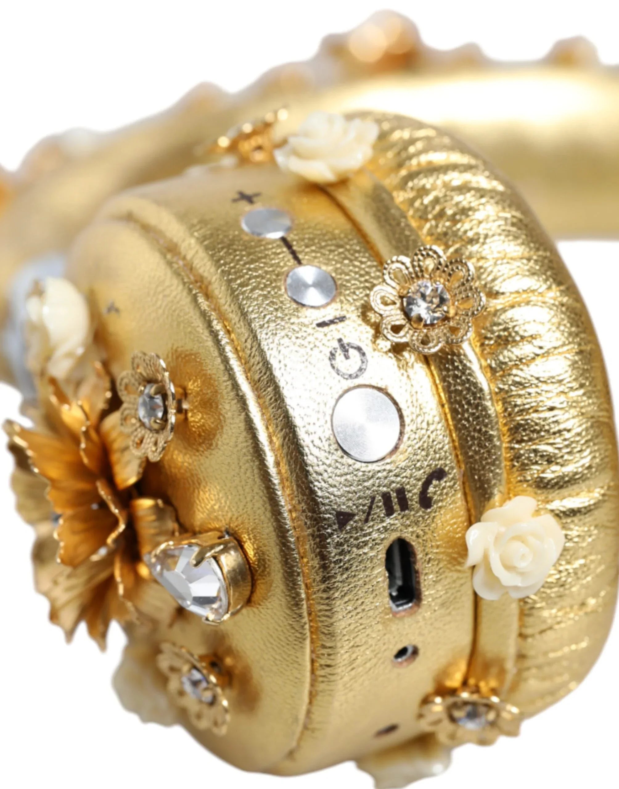 Dolce & Gabbana Gold Leather Floral Crystal Angel Headset Headphones - Zeiniez