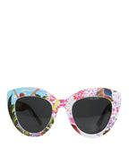 Dolce & Gabbana Multicolor Wood Crystal Brass Frame Floral Hand Paint Sunglasses - Zeiniez