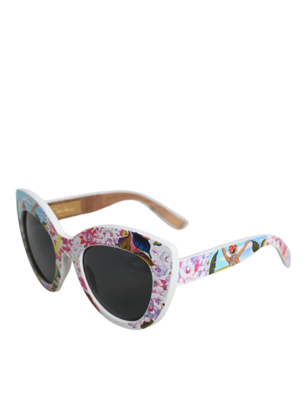 Dolce & Gabbana Multicolor Wood Crystal Brass Frame Floral Hand Paint Sunglasses - Zeiniez