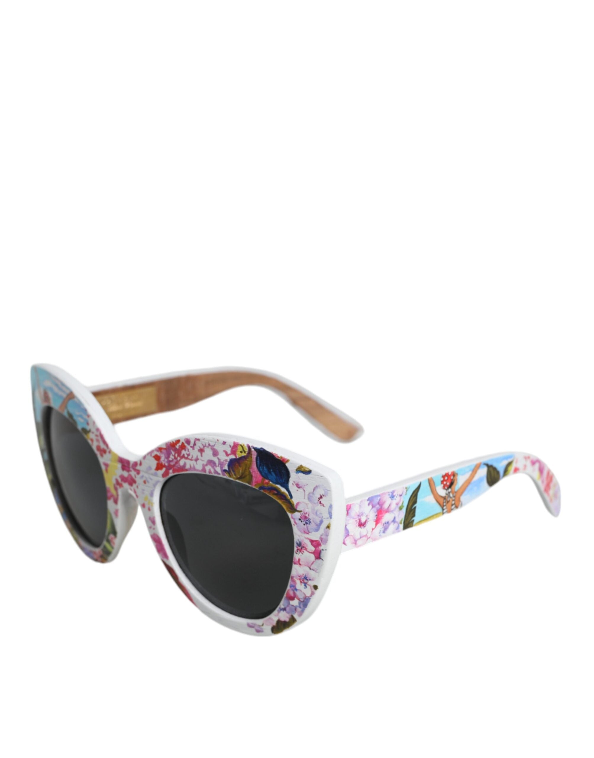 Dolce & Gabbana Multicolor Wood Crystal Brass Frame Floral Hand Paint Sunglasses - Zeiniez