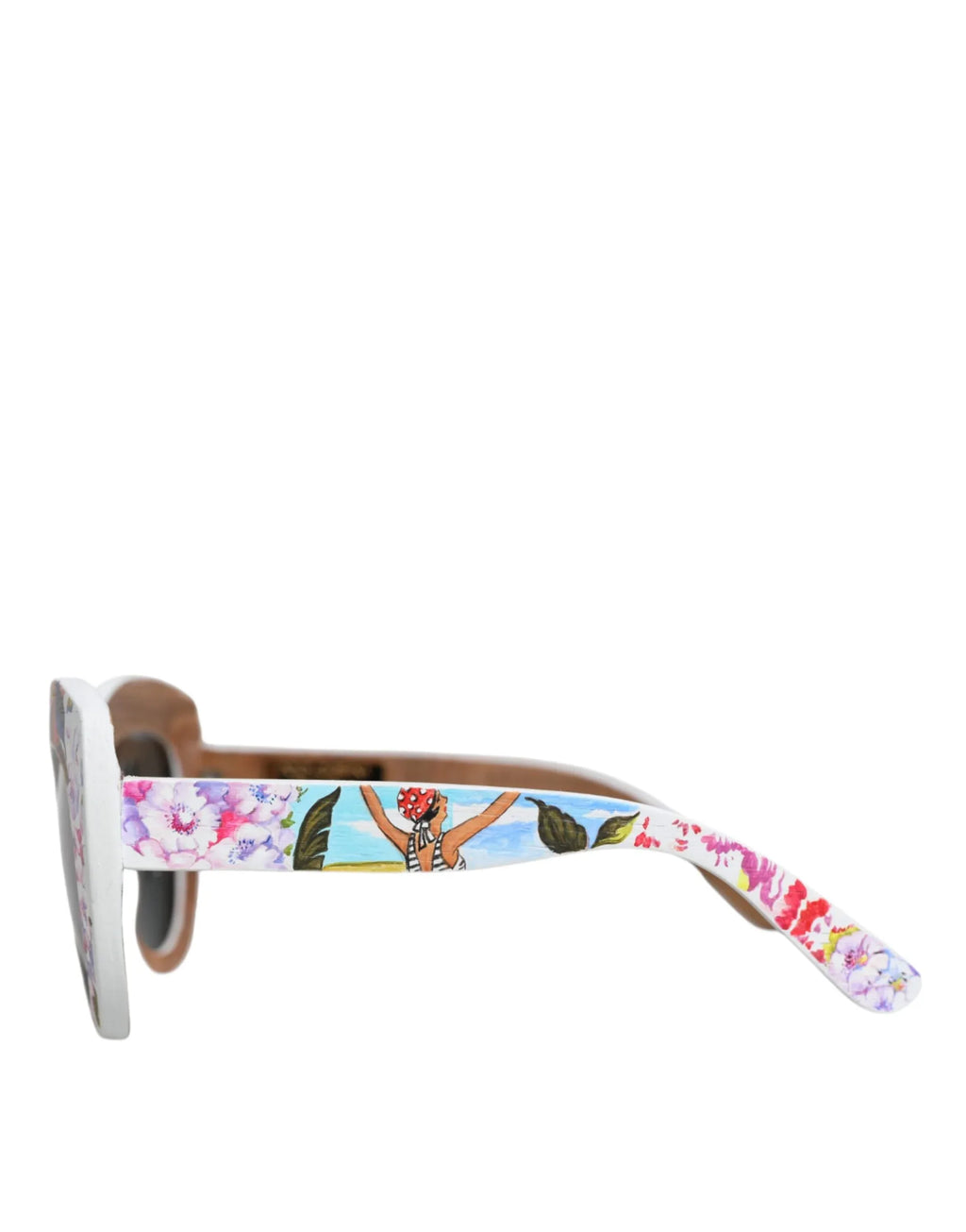 Dolce & Gabbana Multicolor Wood Crystal Brass Frame Floral Hand Paint Sunglasses - Zeiniez