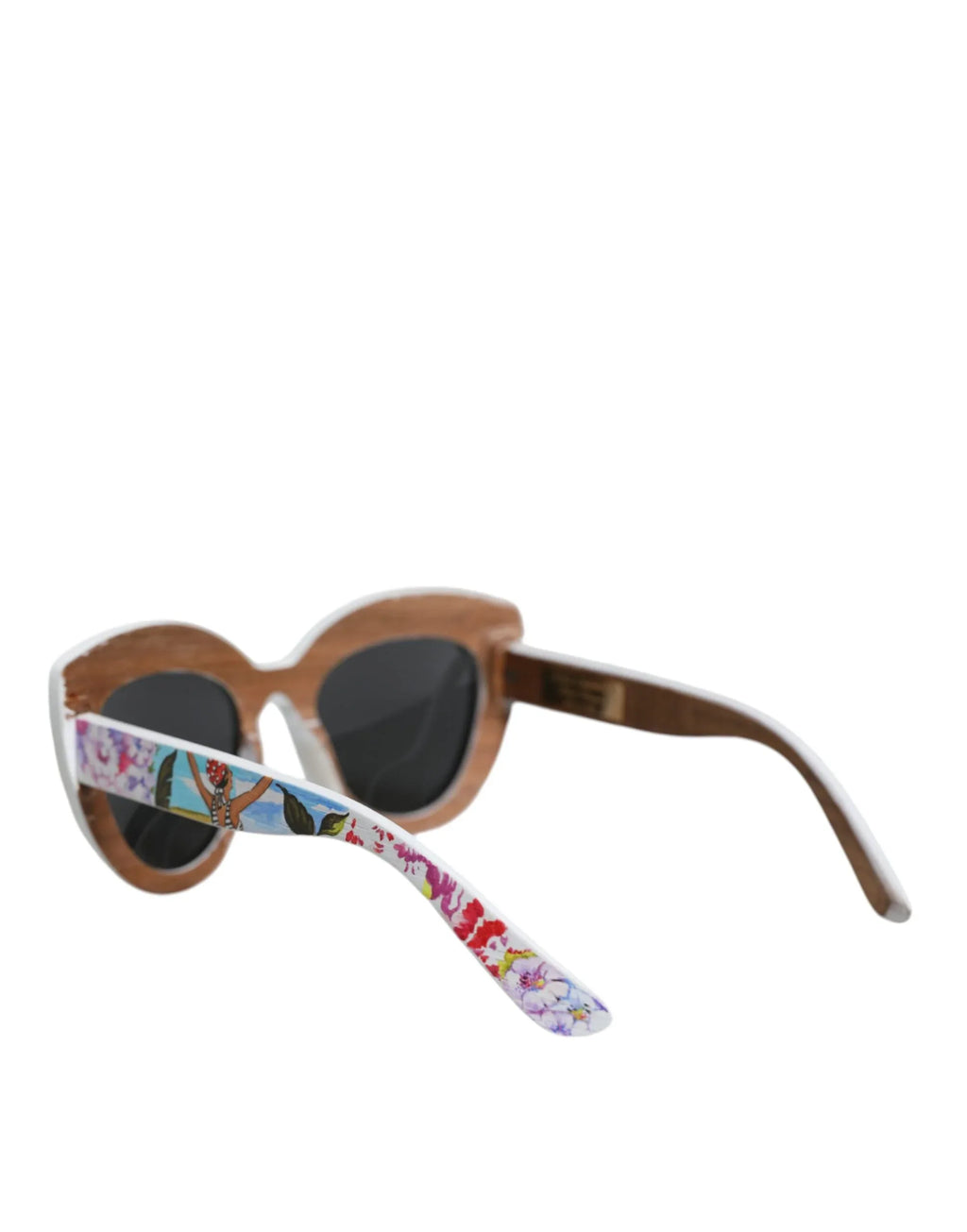 Dolce & Gabbana Multicolor Wood Crystal Brass Frame Floral Hand Paint Sunglasses - Zeiniez