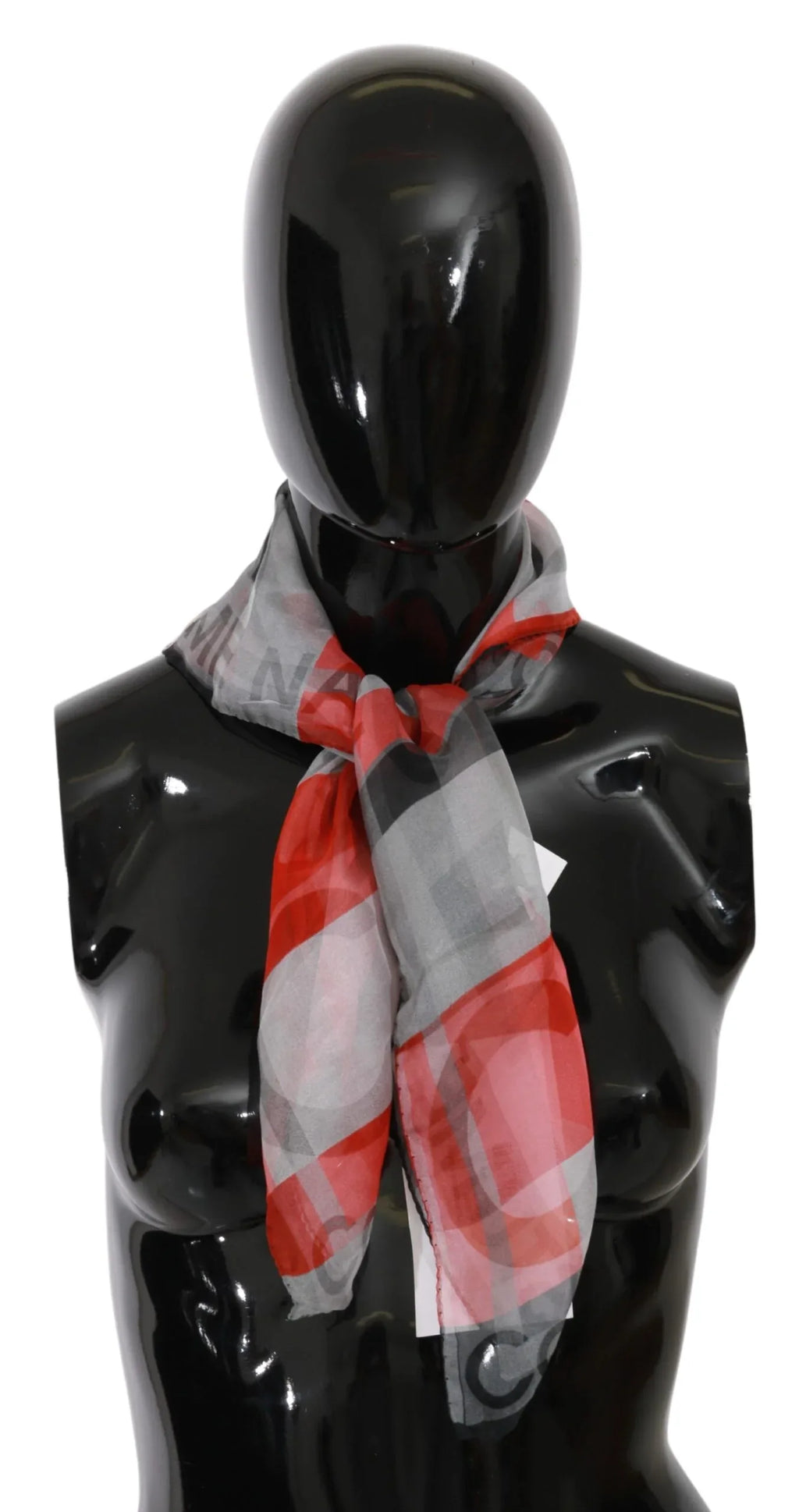 Costume National Gray Red 100% Silk Branded Scarf - Zeiniez