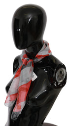 Costume National Gray Red 100% Silk Branded Scarf - Zeiniez