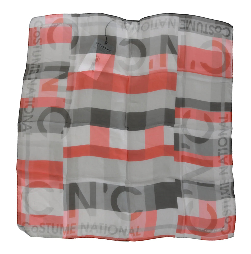 Costume National Gray Red 100% Silk Branded Scarf - Zeiniez