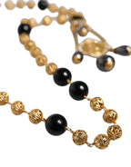 Dolce & Gabbana Gold Chain Brass Black Beaded Rosary Style Necklace - Zeiniez