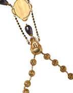 Dolce & Gabbana Gold Chain Brass Black Beaded Rosary Style Necklace - Zeiniez