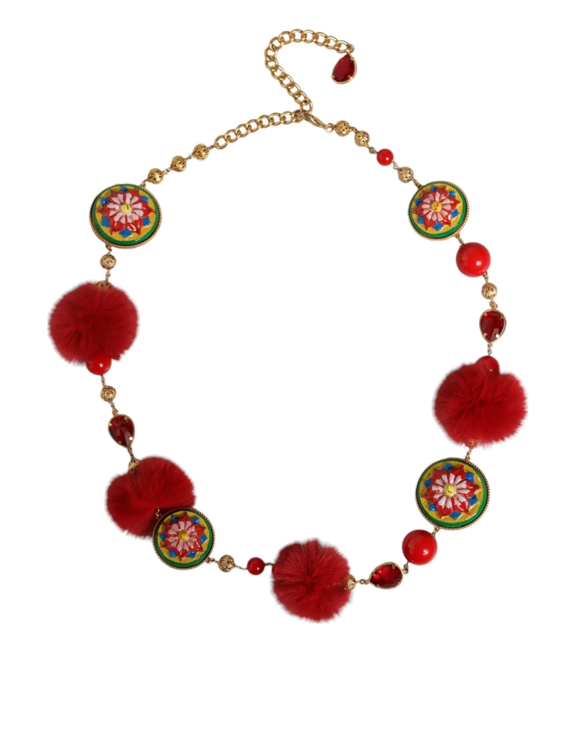 Dolce & Gabbana Gold Brass Red Fur Crystal Waist Torero Belt - Zeiniez