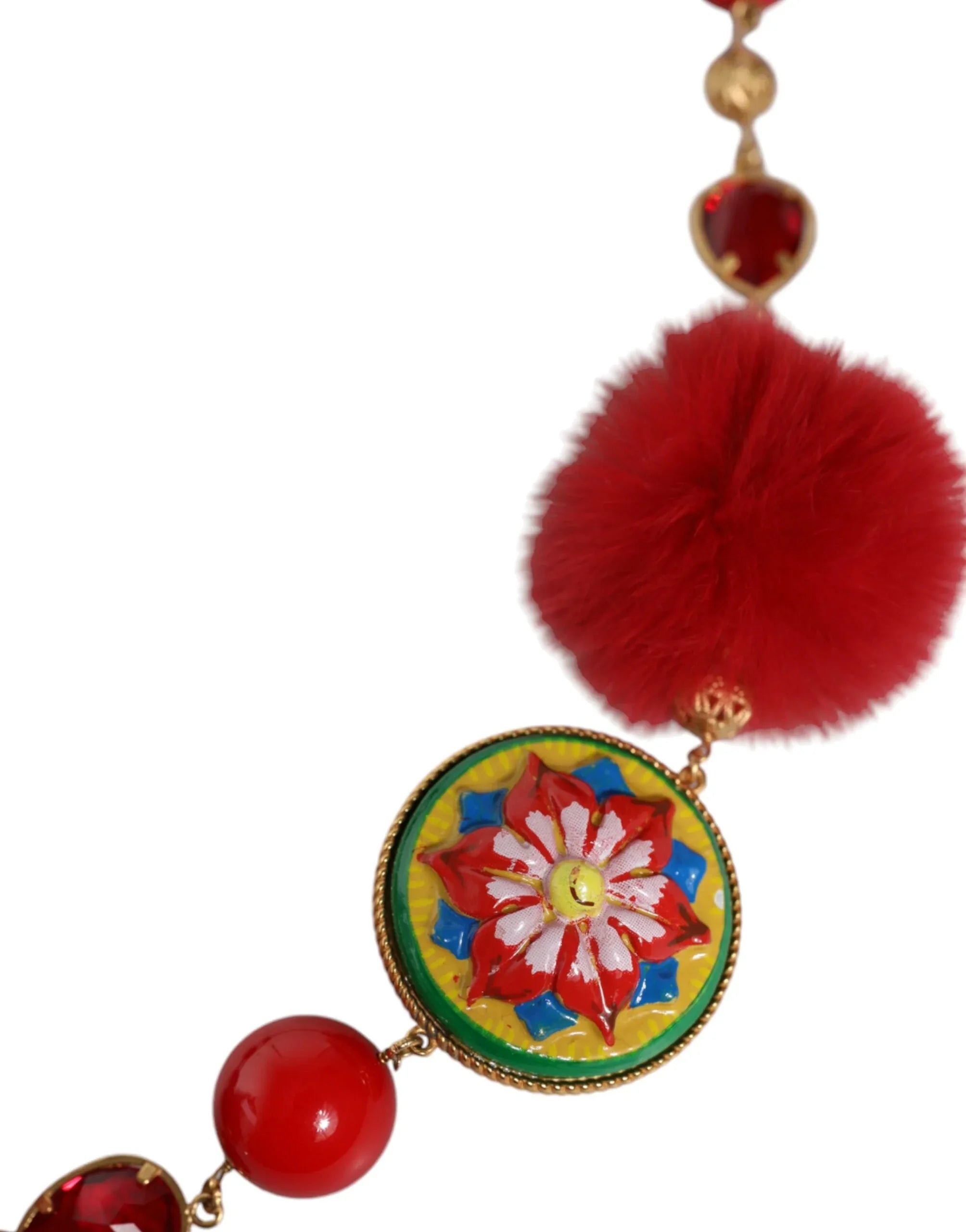 Dolce & Gabbana Gold Brass Red Fur Crystal Waist Torero Belt - Zeiniez