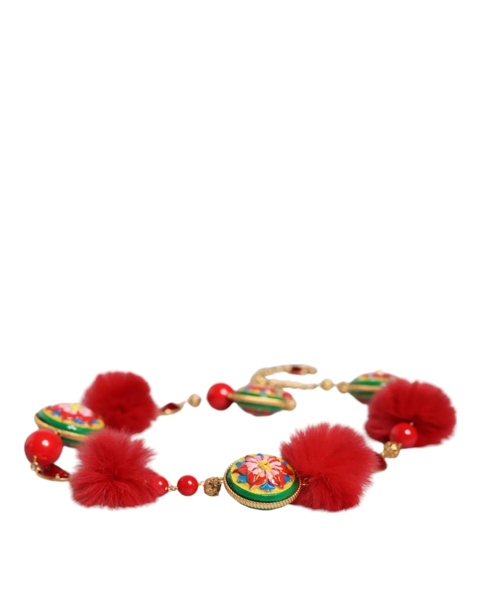 Dolce & Gabbana Gold Brass Red Fur Crystal Waist Torero Belt - Zeiniez