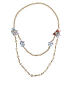 Dolce & Gabbana Gold Chain Brass Floral Layered Crystal Pearl Necklace - Zeiniez