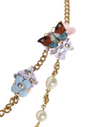 Dolce & Gabbana Gold Chain Brass Floral Layered Crystal Pearl Necklace - Zeiniez