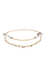 Dolce & Gabbana Gold Chain Brass Floral Layered Crystal Pearl Necklace - Zeiniez