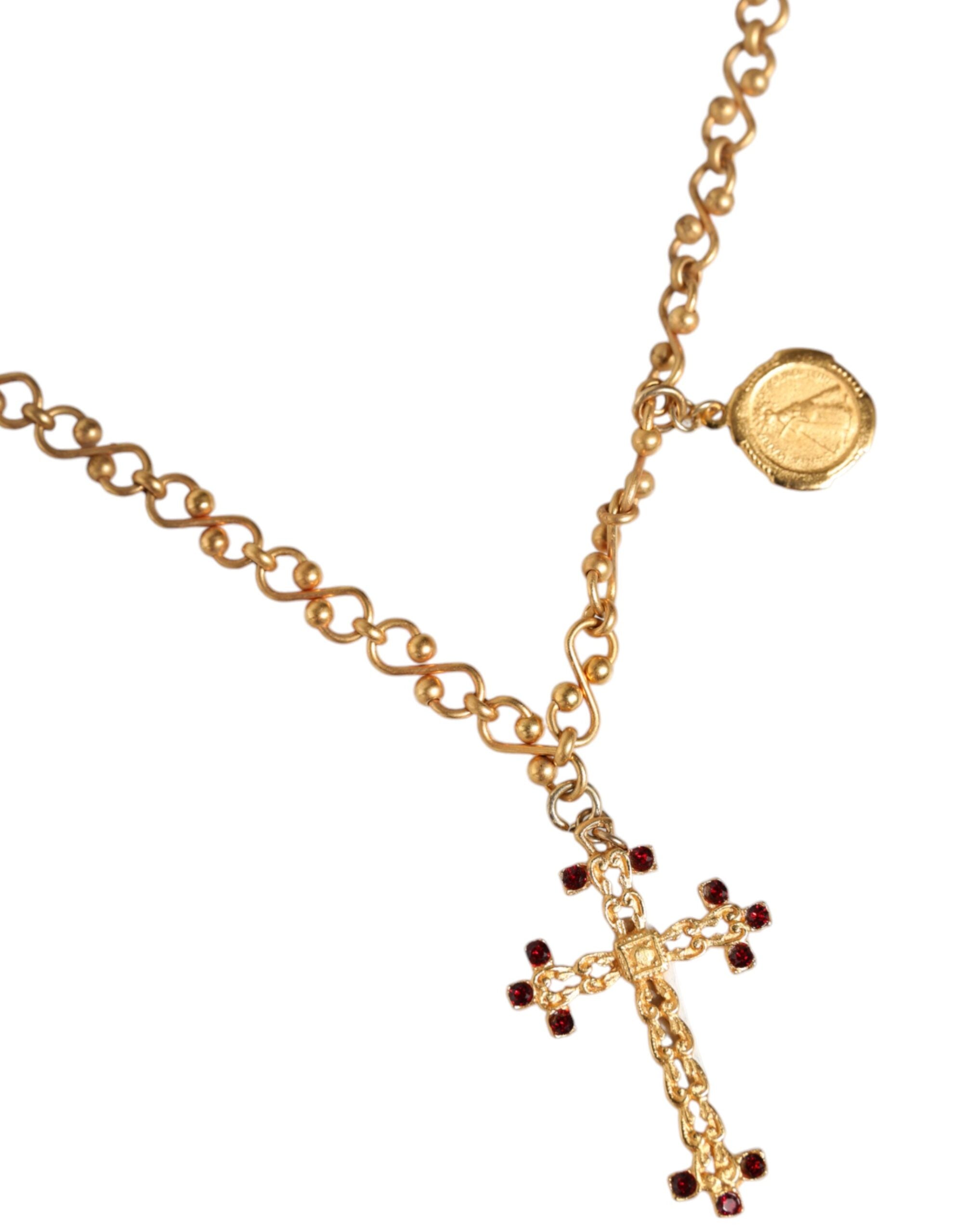 Dolce & Gabbana Gold Tone Brass Chain Religious Cross Pendant Necklace - Zeiniez