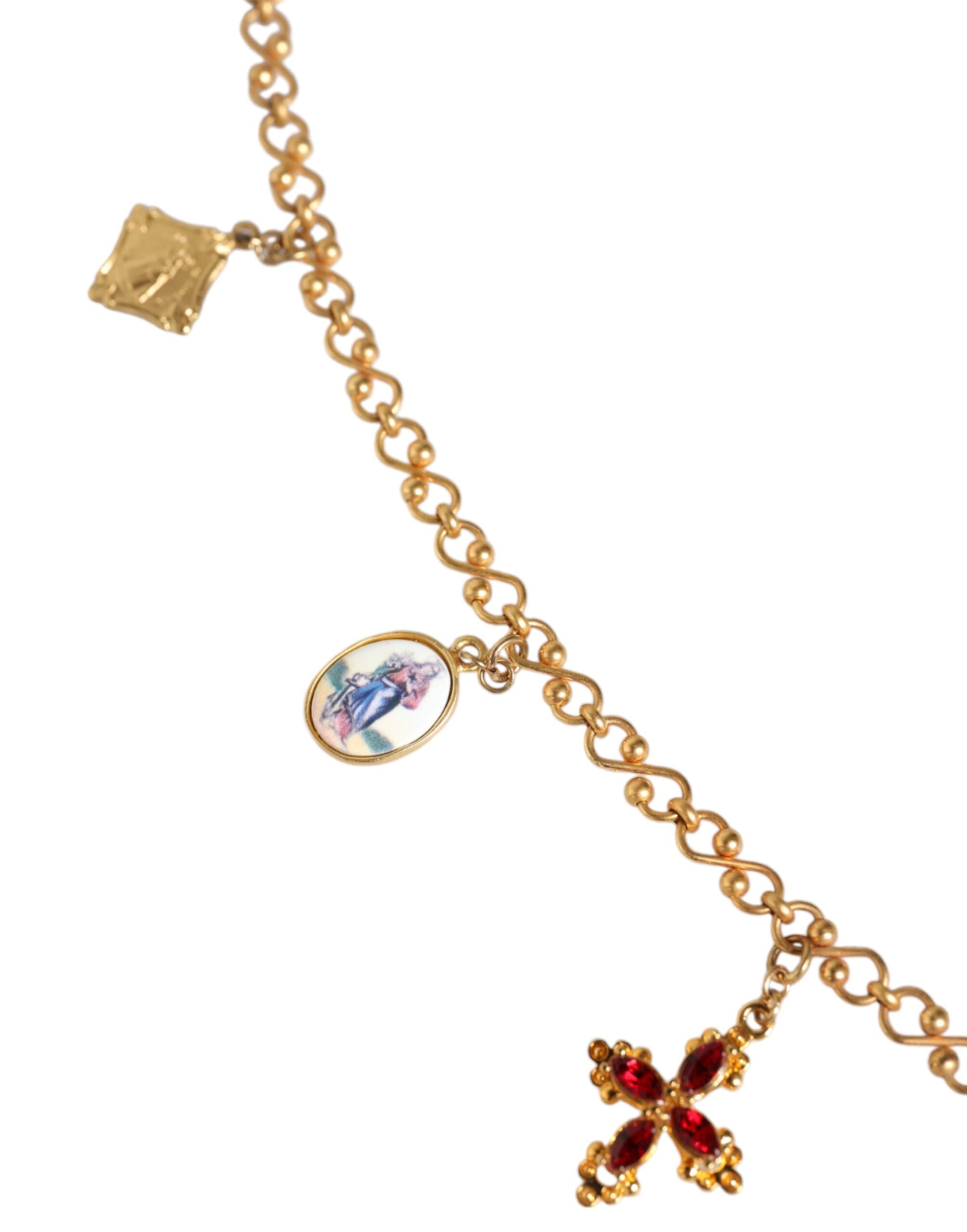 Dolce & Gabbana Gold Tone Brass Chain Religious Cross Pendant Necklace - Zeiniez