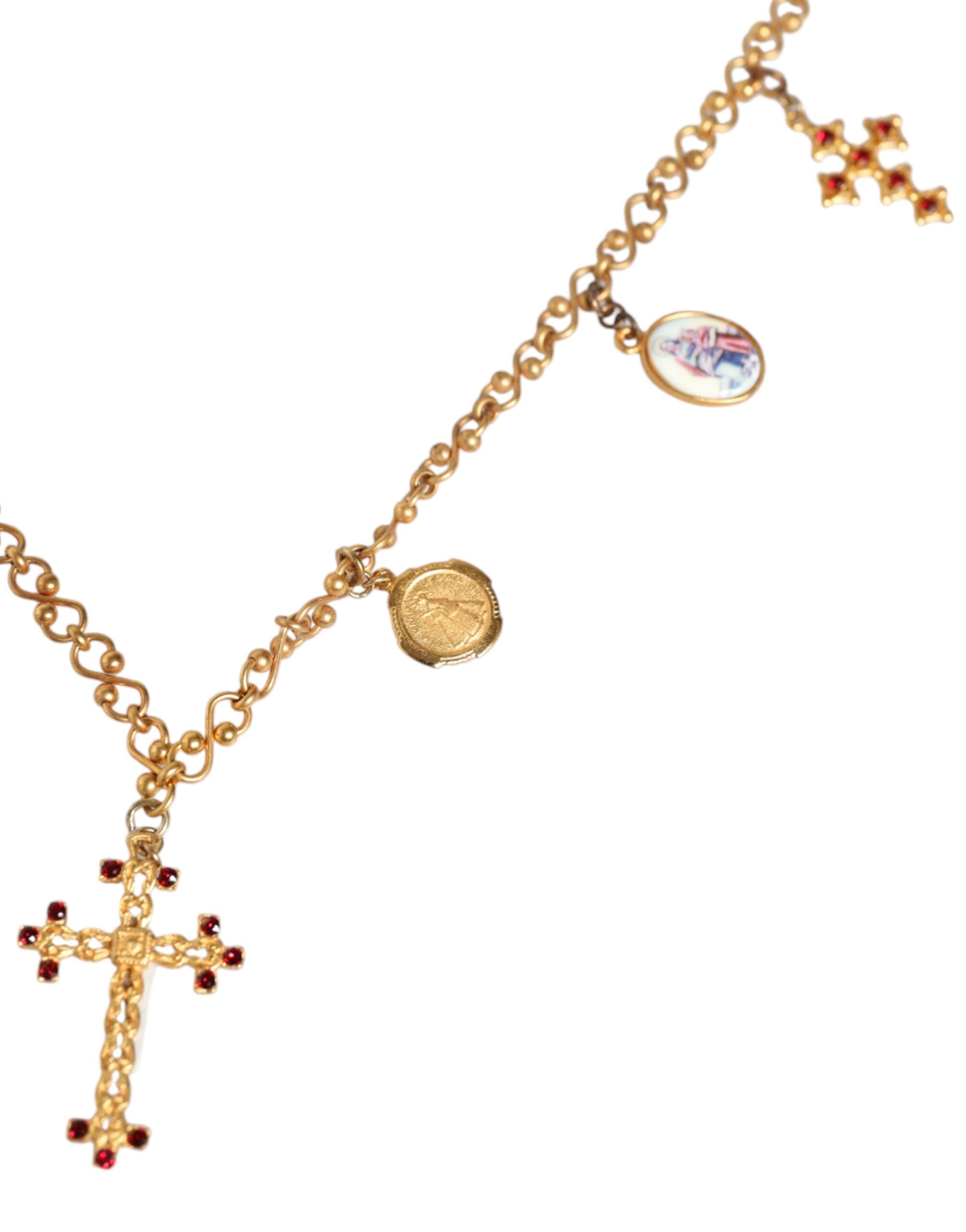 Dolce & Gabbana Gold Tone Brass Chain Religious Cross Pendant Necklace - Zeiniez