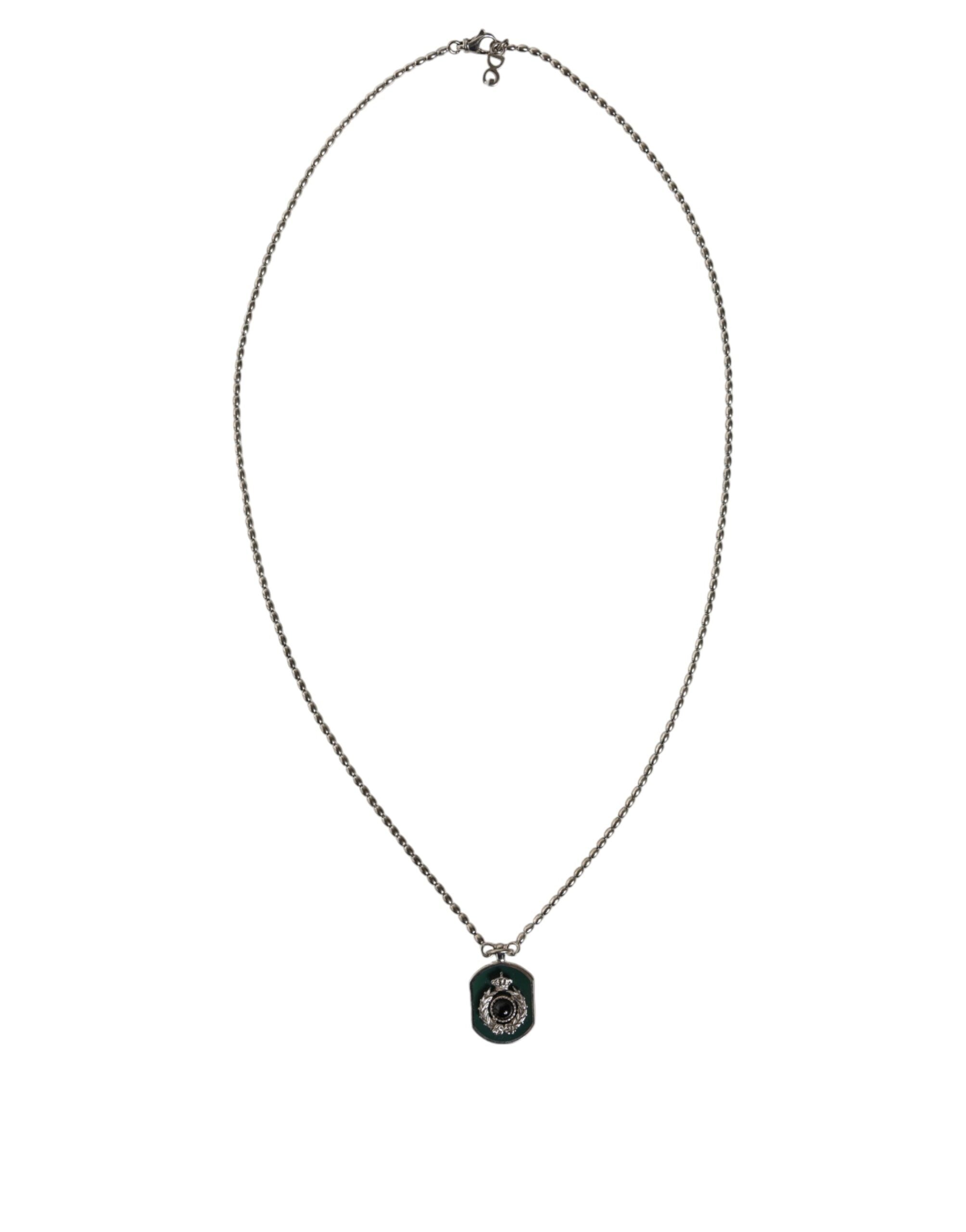 Dolce & Gabbana Sterling Silver 925 Chain Bar Gem Pendant Logo Necklace - Zeiniez