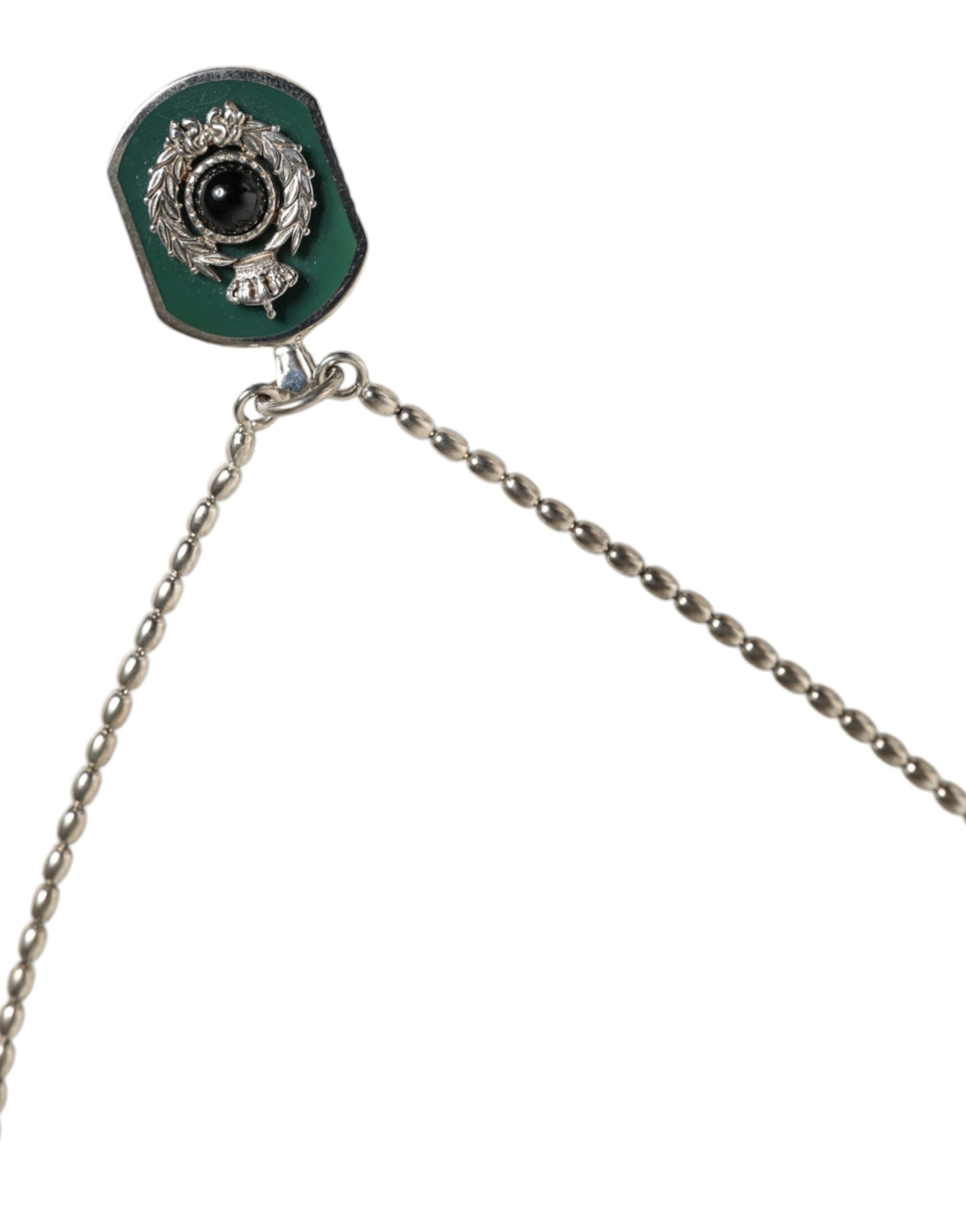 Dolce & Gabbana Sterling Silver 925 Chain Bar Gem Pendant Logo Necklace - Zeiniez