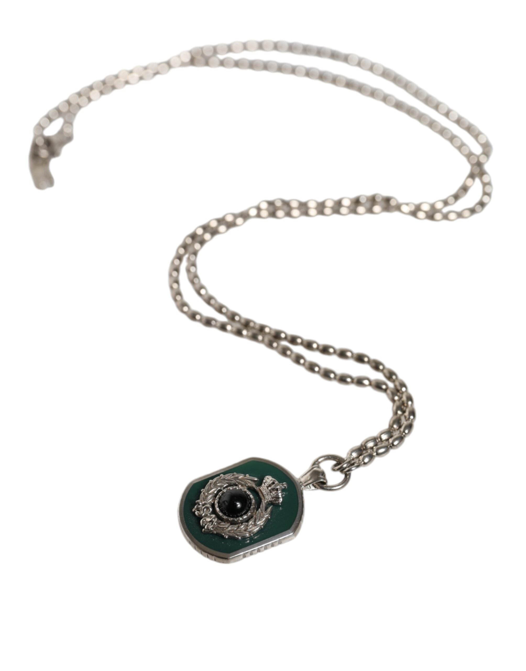 Dolce & Gabbana Sterling Silver 925 Chain Bar Gem Pendant Logo Necklace - Zeiniez