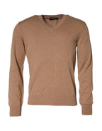 Dolce & Gabbana Brown Cashmere Knit V-neck Pullover Sweater - Zeiniez
