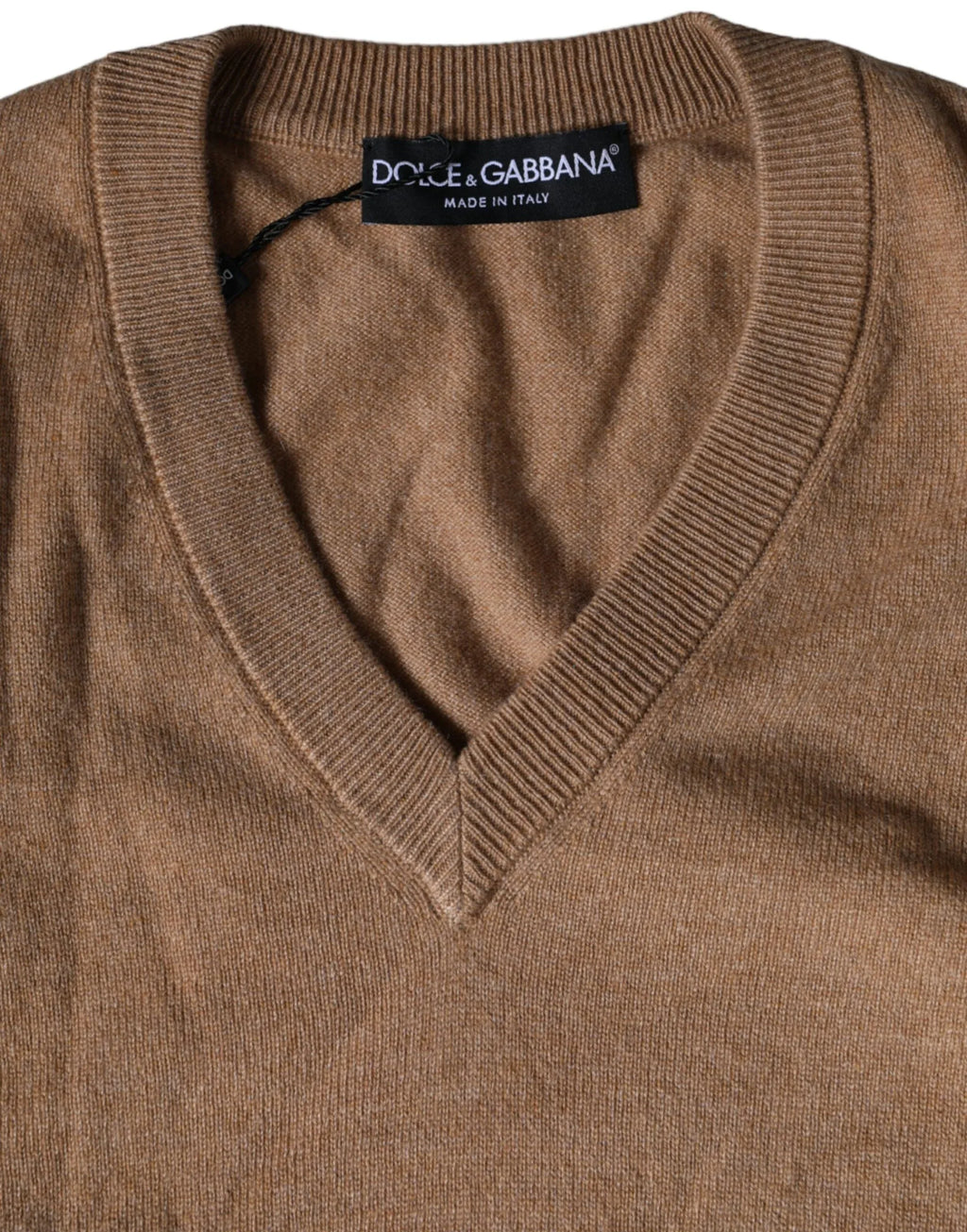 Dolce & Gabbana Brown Cashmere Knit V-neck Pullover Sweater - Zeiniez