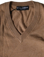 Dolce & Gabbana Brown Cashmere Knit V-neck Pullover Sweater - Zeiniez