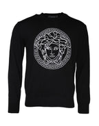 Versace Black Medusa Embroidery Crew Neck Pullover Sweater - Zeiniez