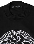 Versace Black Medusa Embroidery Crew Neck Pullover Sweater - Zeiniez