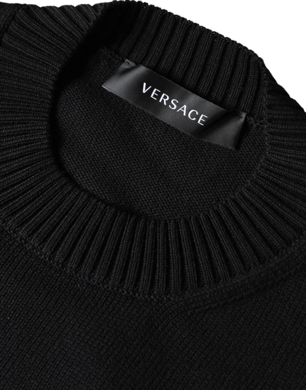 Versace Black Medusa Embroidery Crew Neck Pullover Sweater - Zeiniez
