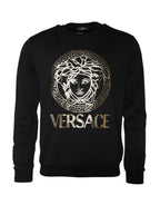 Versace Black Medusa Fleece Cotton Crew Neck Sweatshirt Sweater - Zeiniez