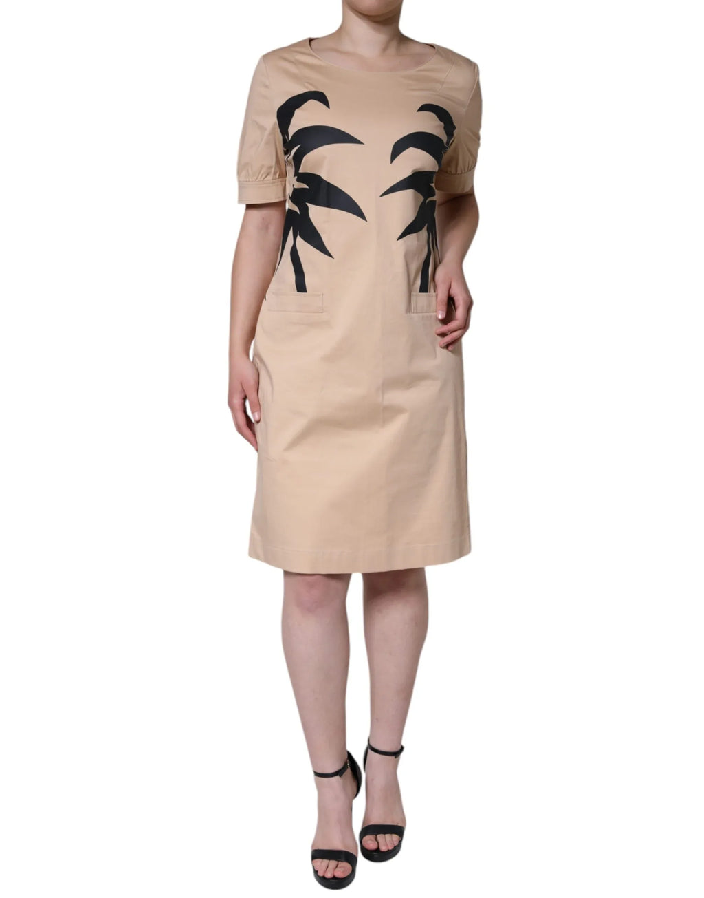 Moschino Beige Cotton Short Sleeve Knee Length Dress - Zeiniez