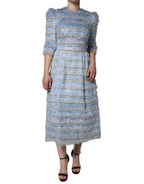 Dolce & Gabbana Light Blue Silver Jacquard A-line Midi Dress - Zeiniez