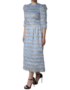 Dolce & Gabbana Light Blue Silver Jacquard A-line Midi Dress - Zeiniez
