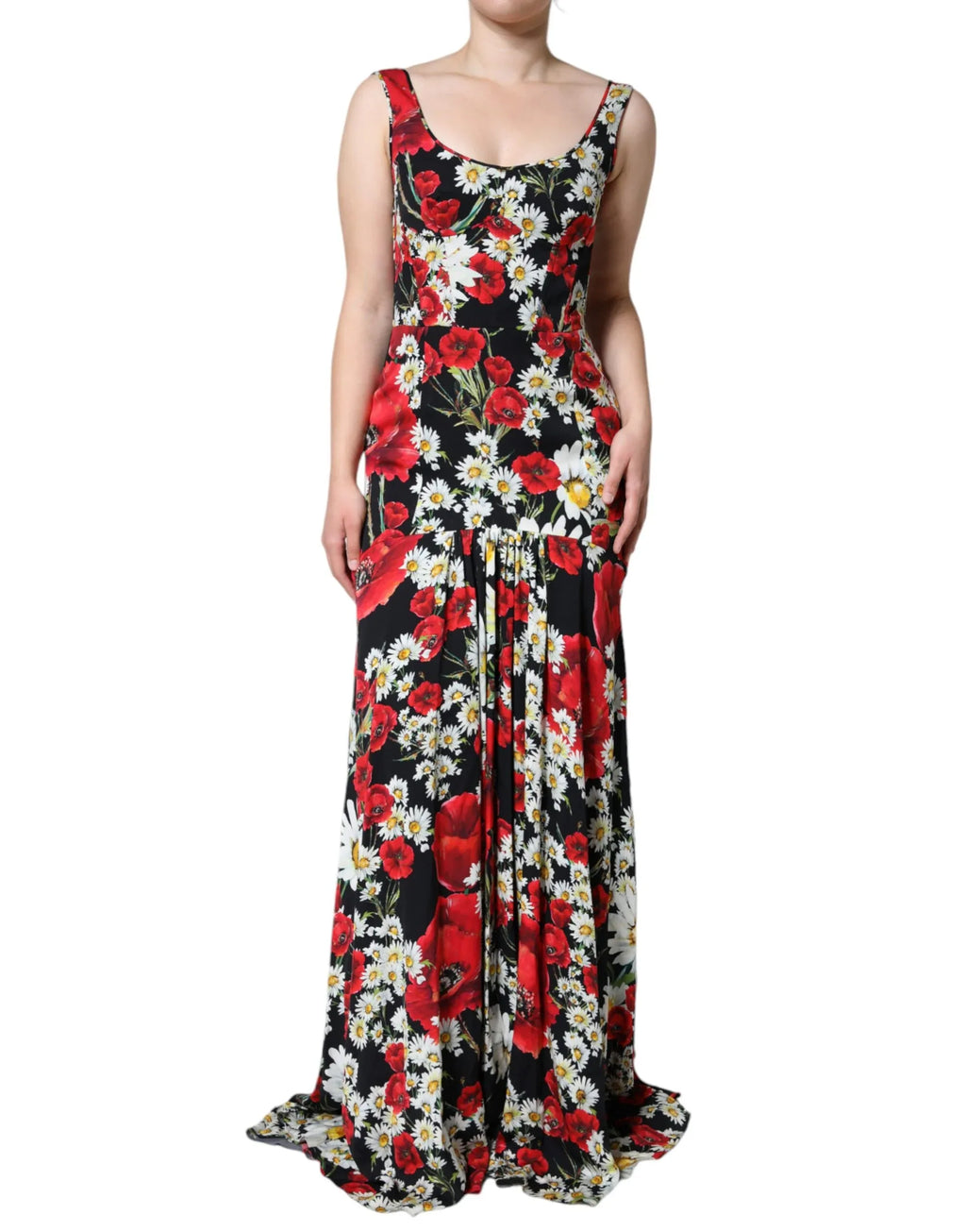 Dolce & Gabbana Black Floral Silk Sleeveless Long Gown Dress - Zeiniez
