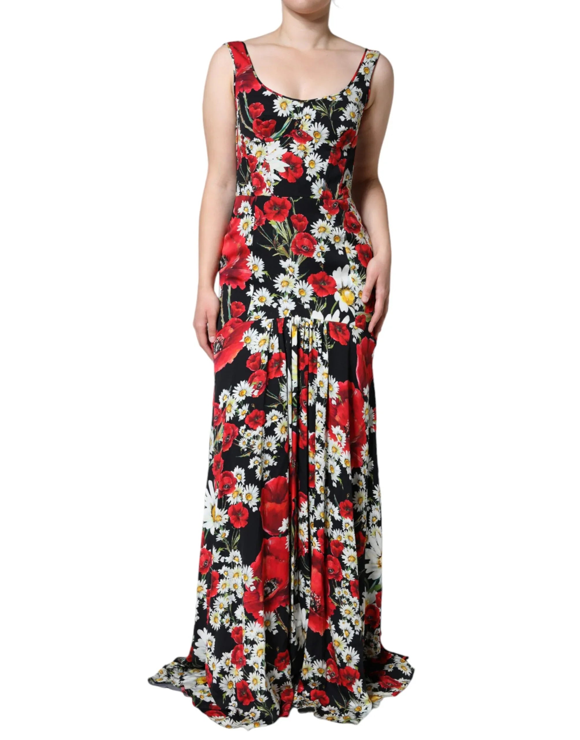 Dolce & Gabbana Black Floral Silk Sleeveless Long Gown Dress - Zeiniez