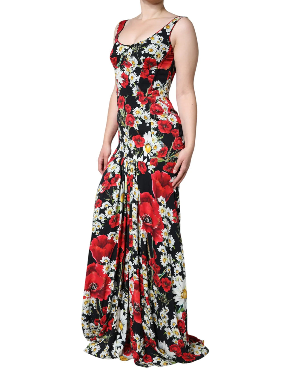 Dolce & Gabbana Black Floral Silk Sleeveless Long Gown Dress - Zeiniez