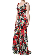 Dolce & Gabbana Black Floral Silk Sleeveless Long Gown Dress - Zeiniez