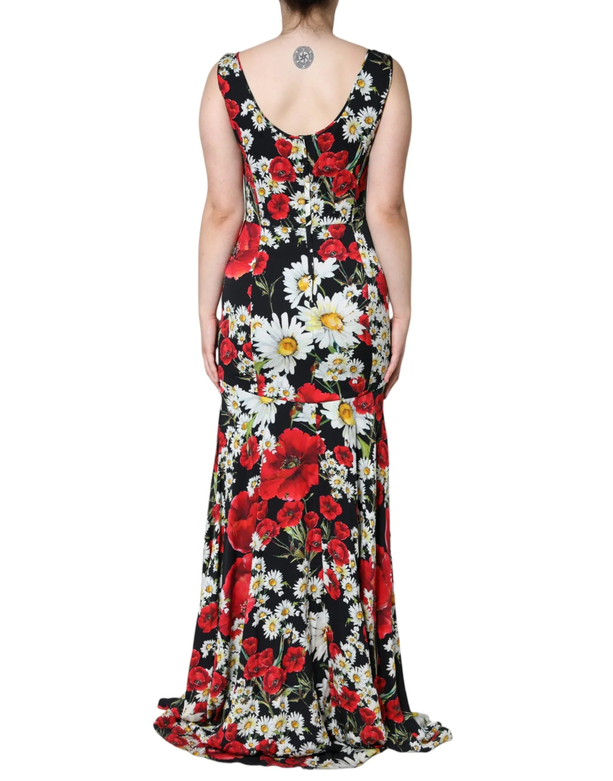 Dolce & Gabbana Black Floral Silk Sleeveless Long Gown Dress - Zeiniez