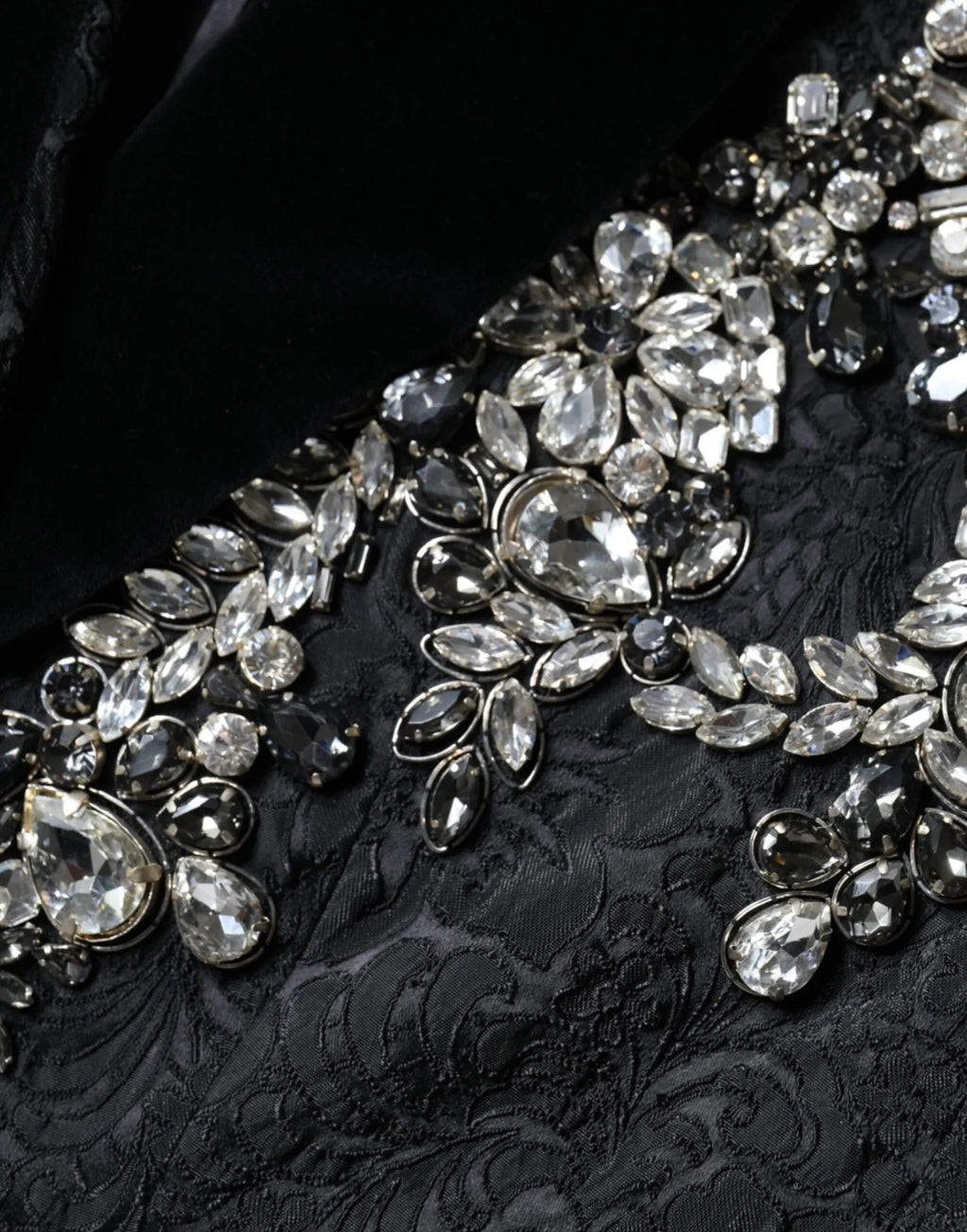 Dolce & Gabbana Black Jacquard Crystal Floral Jacket Blazer - Zeiniez