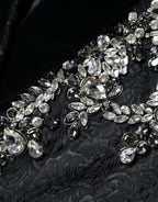 Dolce & Gabbana Black Jacquard Crystal Floral Jacket Blazer - Zeiniez