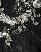 Dolce & Gabbana Black Jacquard Crystal Floral Jacket Blazer
