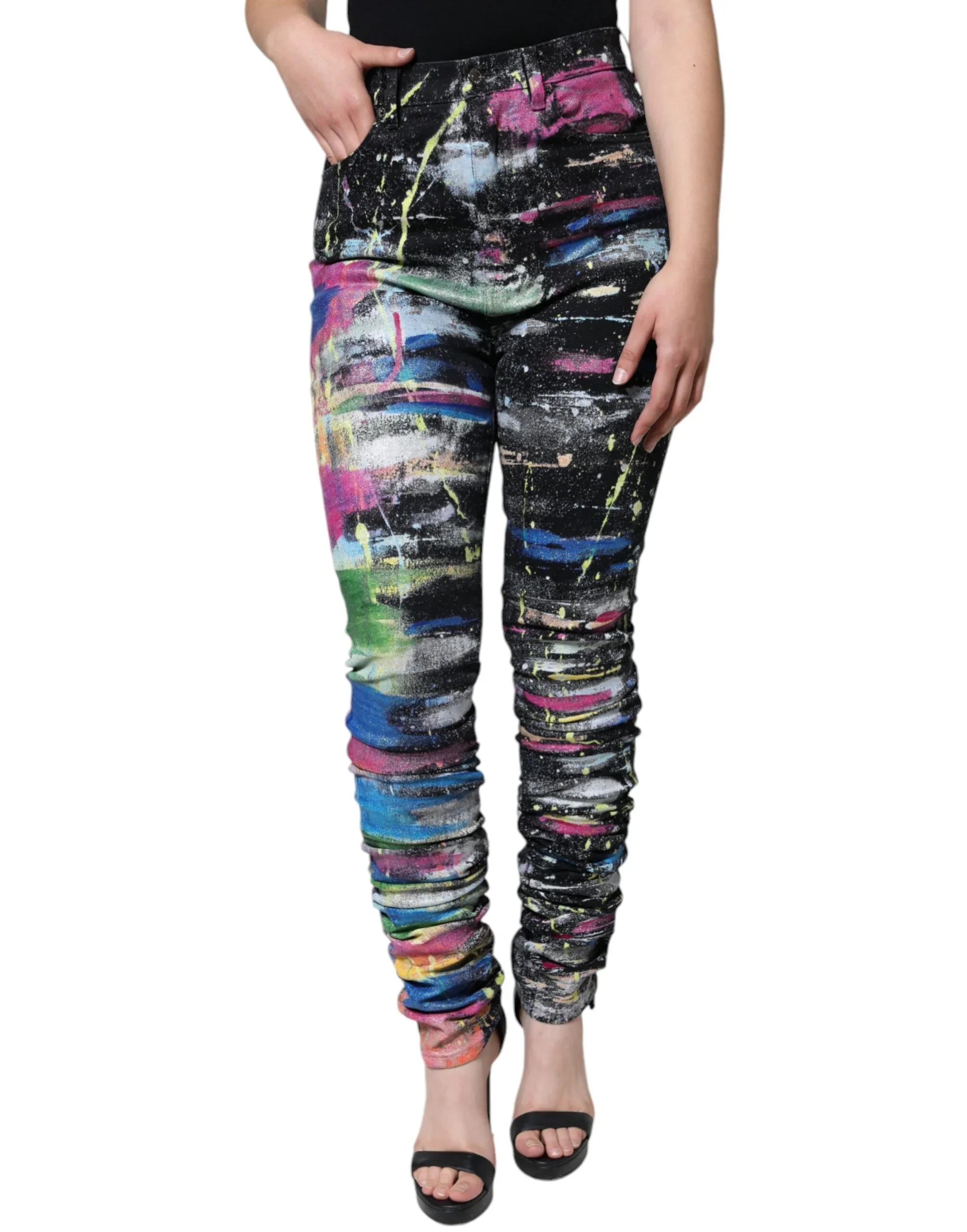 Dolce & Gabbana Multicolor Splatter Paint Cotton Skinny Denim Jeans - Zeiniez
