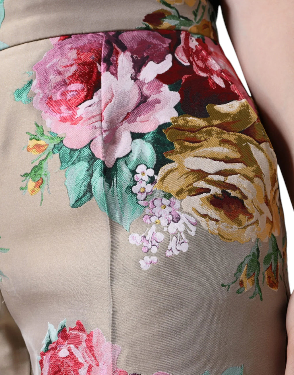 Dolce & Gabbana Beige Floral Jacquard High Waist Tapered Pants - Zeiniez