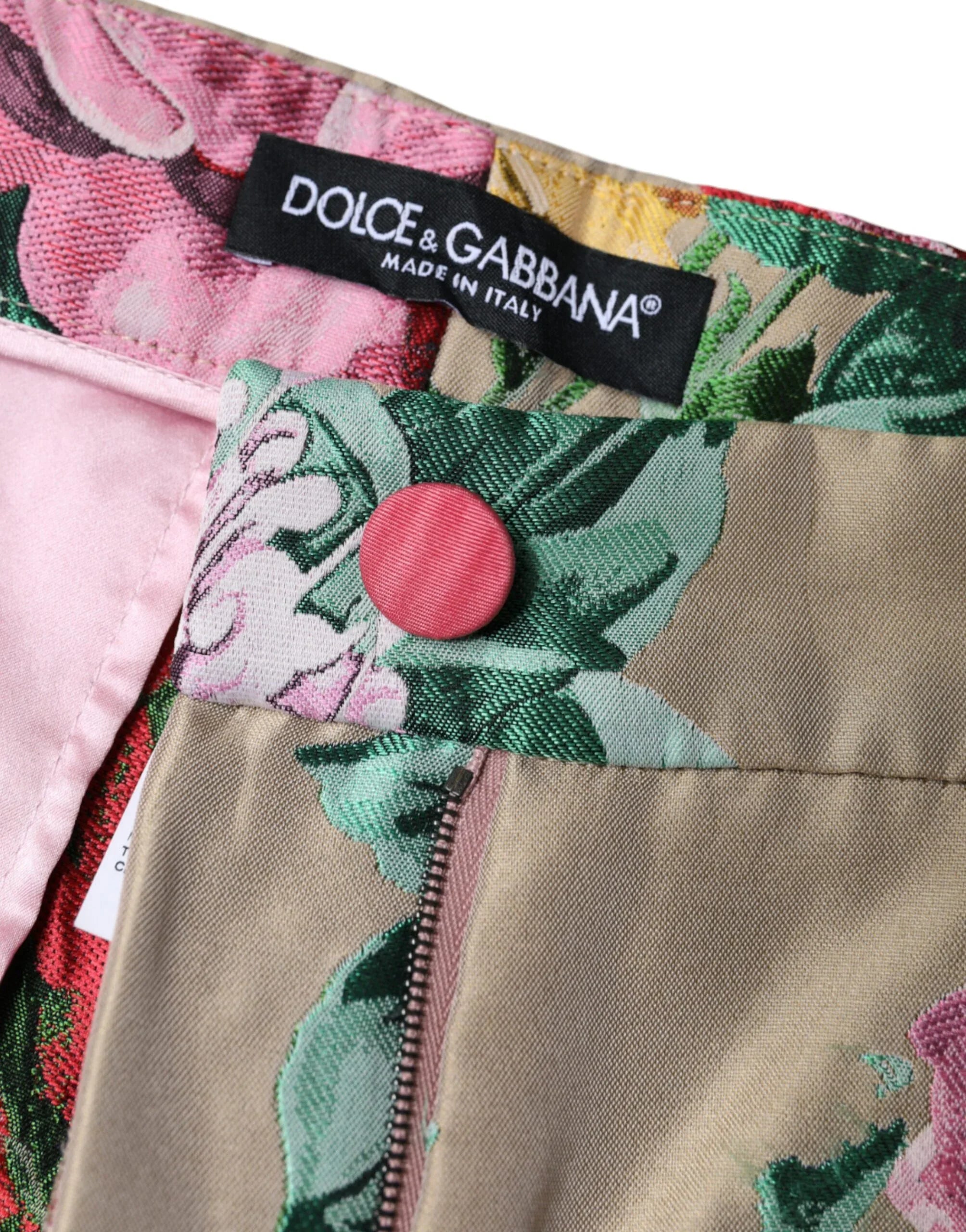 Dolce & Gabbana Beige Floral Jacquard High Waist Tapered Pants - Zeiniez